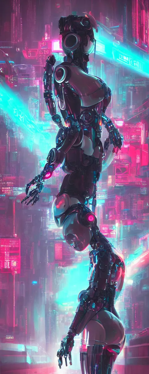 Image similar to a cyberpunk robot geisha sorceress, warcore, sharp focus, detailed, artstation, concept art, 3 d + digital art, wlop style, biopunk, neon colors, futuristic, neon noire, moody