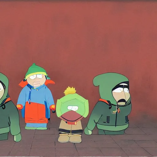 Prompt: Eric Cartman, Stan Marsh, Kyle Broflovski and Kenny McCormick at the bus stop Grominated, fullbody, Grominator, Grominate, intricate, horror, highly detailed, artstation, concept art, smooth, sharp focus, illustration, art by greg rutkowski and orientalism and bouguereau and Zdzislaw Beksinski, good clear quality, lighting, horror, evil, biology, symmetrical artwork, perfect face, 135 mm, cinematic, hyper realism, high detail, octane render, 8k, chrome accents