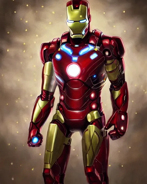 Image similar to ironman in a christmas themed suit, dynamic lighting, fantasy concept art, trending on art station, stunning visuals, creative, cinematic, ultra detailed