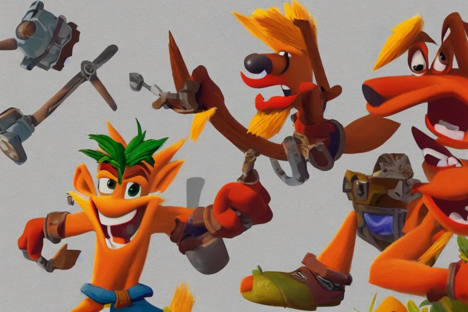 Image similar to concept sketches of crash bandicoot, micro detail