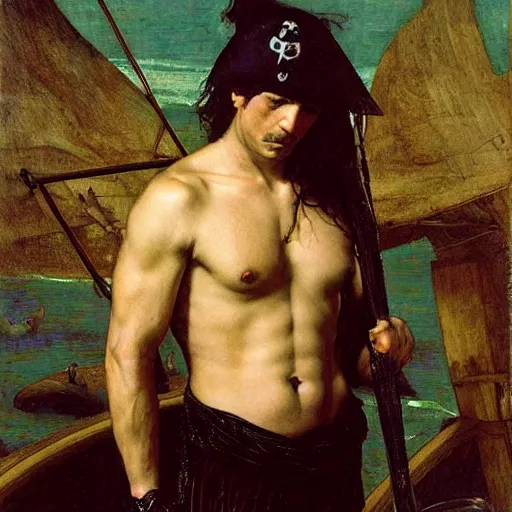 Image similar to trent reznor as a pirate king, god of the ocean by edgar maxence and caravaggio and michael whelan and delacroix