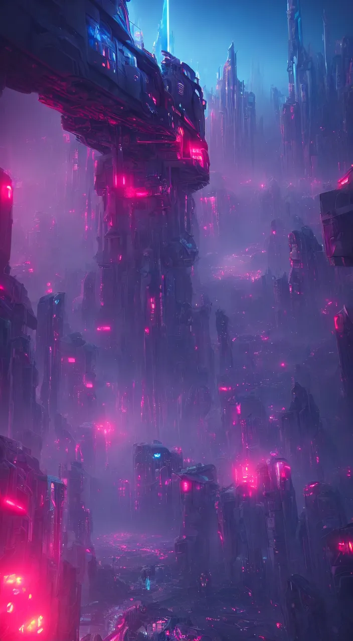 Image similar to the call of the abyssal void, futuristic cityscape, vivid colorful lighting, unreal 5 render, studio ghibli, digital art, octane render, beautiful composition, trending on artstation, award winning photograph, masterpiece