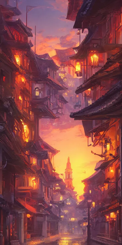 Prompt: Beautiful old city of Singapore. Magical summer, trending on artstation, 50mm, by Noah Bradley