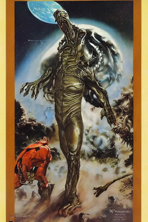 Image similar to extraterrestrial beast by wayne barlow, norman rockwell, boris vallejo