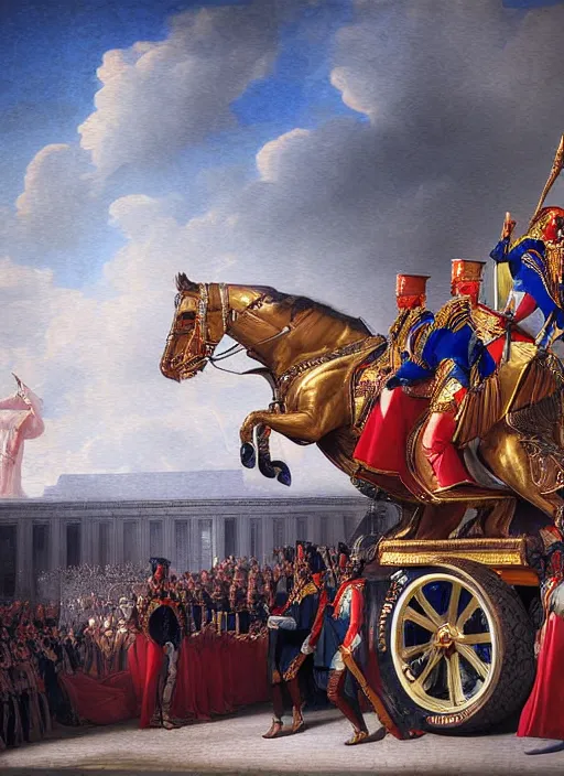 Prompt: the coronation of napoleon painting and sci - fi organic sport car exterior 3 d realistic render