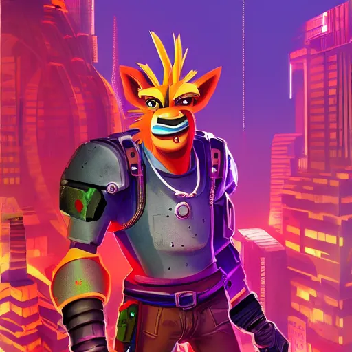 Image similar to cyberpunk crash bandicoot as the leader of a futuristic communist nation, cybernetics, sharp lines, digital, artstation, colored in