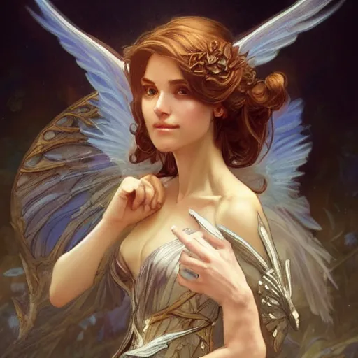 Prompt: A fairy with six wings, D&D, fantasy, highly detailed, digital painting, artstation, smooth, sharp focus, illustration, art by artgerm and greg rutkowski and alphonse mucha
