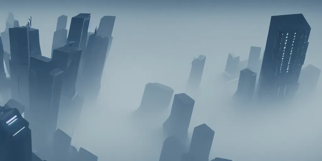 Prompt: a low poly object of a futuristic city, thick fog, elegant, moody, unreal engine