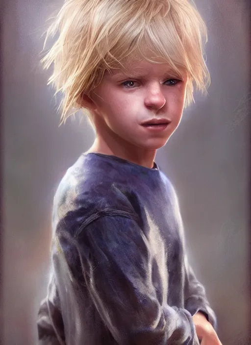 Image similar to ( ( ( ( ( hyperrealist cg of blonde boy thief ) ) ) ) ) by daniel f. gerhartz and matt stewart, fantasy, photorealistic, octane render, unreal engine, dynamic lighting, perfect factions, very detailed faces, trending on artstation, poster, volumetric lighting, 4 k, award winning