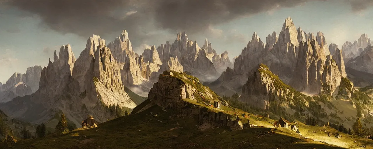 Prompt: dolomites mountain range national geographic photography Bernardo Bellotto digital painting concept art greg rutkowski