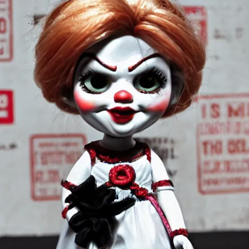 Prompt: Tiffany Bride of Chucky next to Pennywise