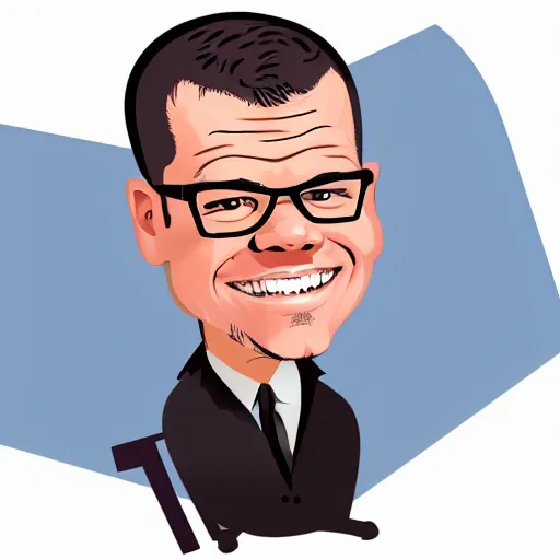 Prompt: illustration caricature of a bald matt damon with glasses