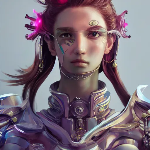 Image similar to studio portrait of lawful good colorful female holy mecha paladin absurdly beautiful, elegant, young sensual graceful woman, ultrafine hyperrealistic detailed face illustration by kim jung gi, irakli nadar, intricate linework, sharp focus, bright colors, matte, octopath traveler, final fantasy, unreal engine highly rendered, global illumination, radiant light, intricate environment