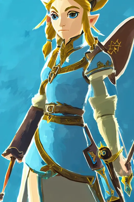 Image similar to a portrait of princess zelda from the legend of zelda breath of the wild, breath of the wild art style.