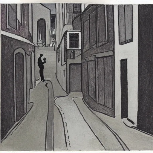 Prompt: a narrow alley in golden gai as depicted by lee ufan and hilma af klint and sketched by osamu tezuka