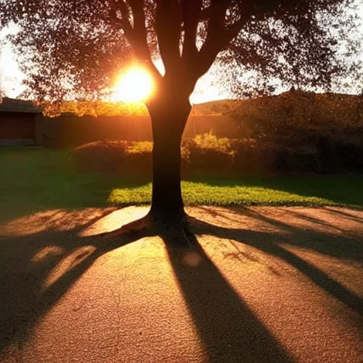 Image similar to sunset tree shadow in shape of angel