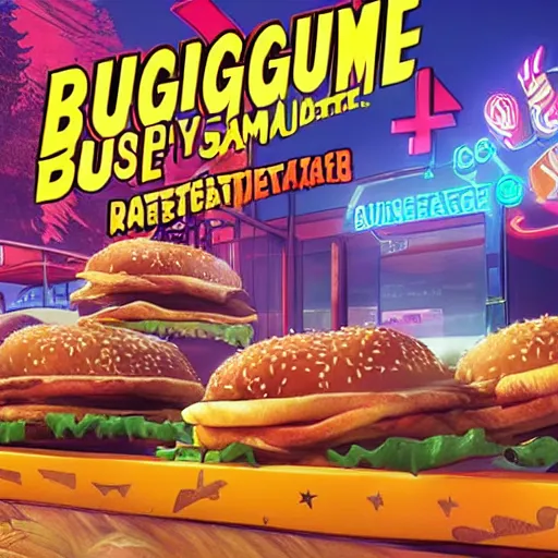 Prompt: video game box art of a ps 5 game called burgertime : recharged, 4 k, highly detailed cover art.