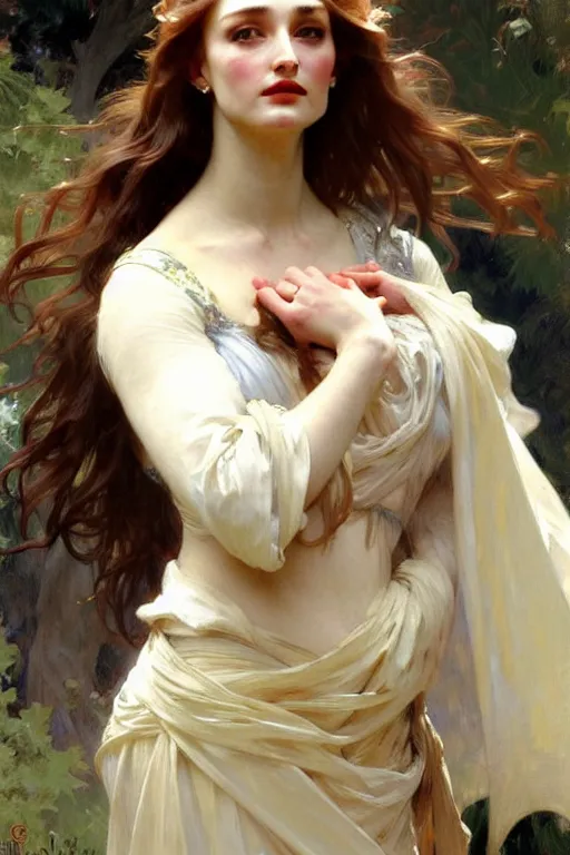 Prompt: sansa, painting by daniel gerhartz, alphonse mucha, bouguereau, detailed art, artstation