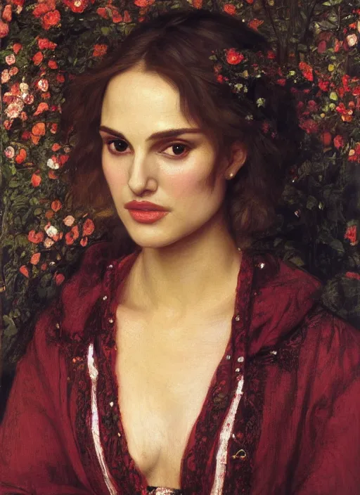 Prompt: a beautiful painting of natalie portman by John Everett Millais and Dante Gabriel Rossetti and John Collier and john william waterhouse, pre-raphaelite, detailed, trending on artstation, hd, masterpiece