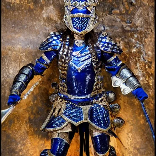 Prompt: photo of a beautiful warrior with sapphire encrusted armour, highly detailed,