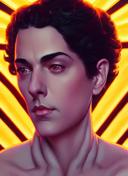 Image similar to symmetry!! portrait of seinfeld, glowing lights!! intricate, elegant, highly detailed, digital painting, artstation, concept art, smooth, sharp focus, illustration, art by artgerm and greg rutkowski and alphonse mucha