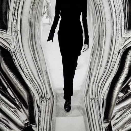 Image similar to angelina jolie walking into the camera by H.R. Giger and Bedsinski