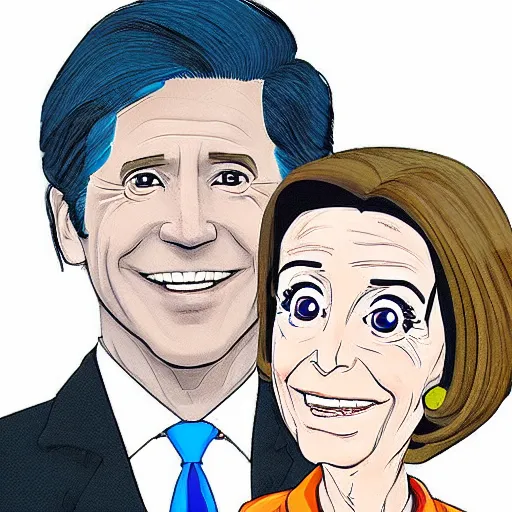 Prompt: combination of Joe Biden and Nanct Pelosi, anime illustration