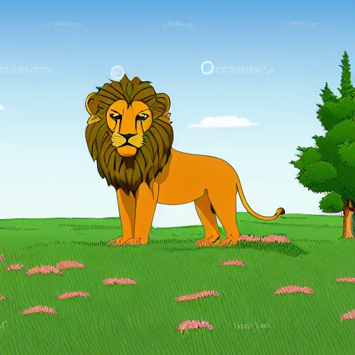 Prompt: Lion in a meadow with hornbeam, Behance, illustration simpsons, vector, sharp focus, 4k