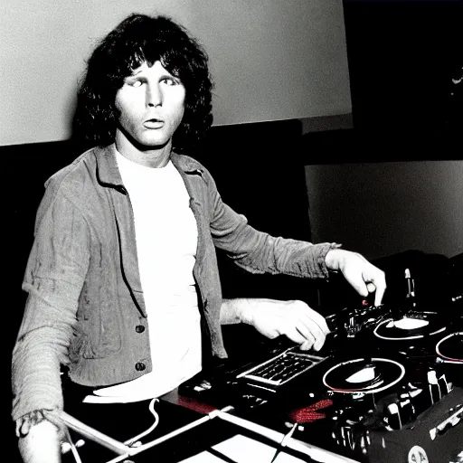 Image similar to jim morrison on the dj decks