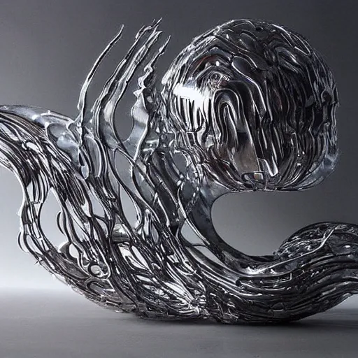 Image similar to melting liquid forms in metal abstract sculpture cyberpunk