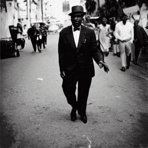 Image similar to vintage photo of a black man wearing a black suit in rio de janeiro