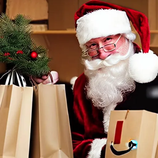 Prompt: Santa Claus doing last minute Christmas shopping on Amazon