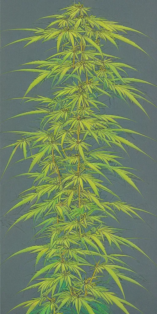 Prompt: A modern fine-art Chinese shanshui painting of cannabis tree with dank buds ready to harvest, full of amber trichome