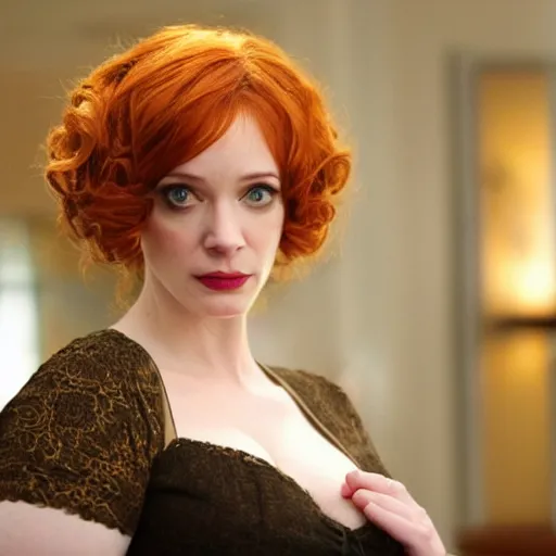 Image similar to from city of gold as christina hendricks, realistic,