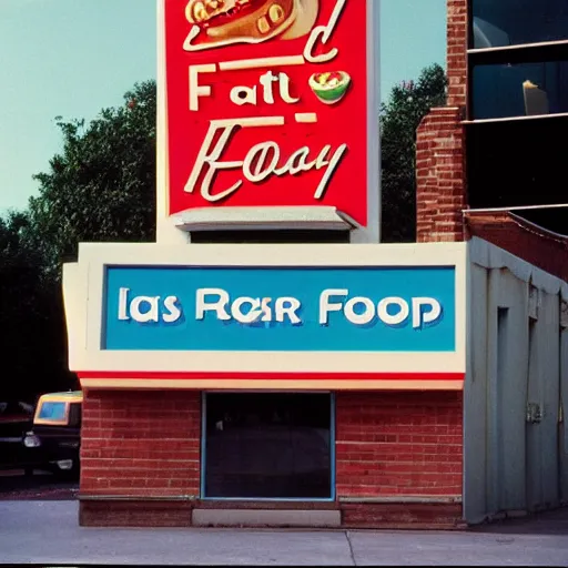 Prompt: The mascot for a once-popular fast food chain, 1990, colour photography