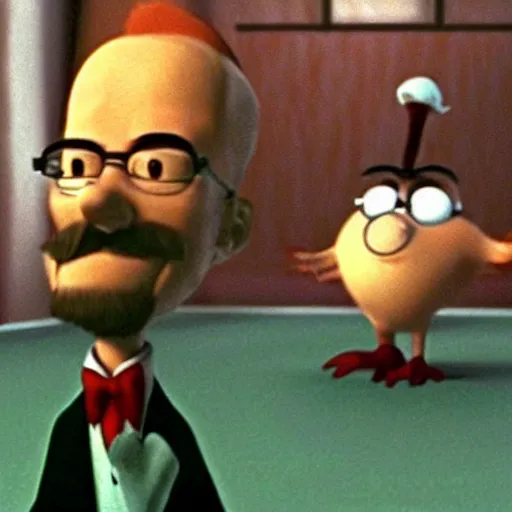 Prompt: A screenshot of Walter White in Meet The Robinsons (2007) low quality, vhs quality,