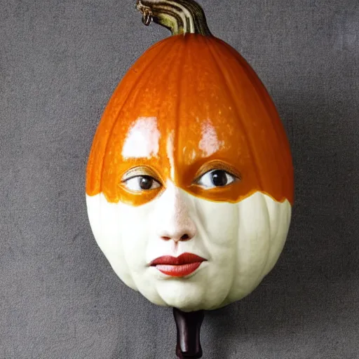 Image similar to gourd with face of amber heard hybrid intercross mix as a gourd