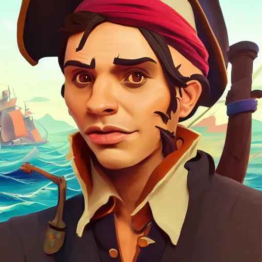 Image similar to painting jack the pirate on sea of thieves game avatar hero smooth face median photoshop filter cutout vector behance hd by jesper ejsing, by rhads, makoto shinkai and lois van baarle, ilya kuvshinov, rossdraws, illustration, art by ilya kuvshinov and gustav klimt