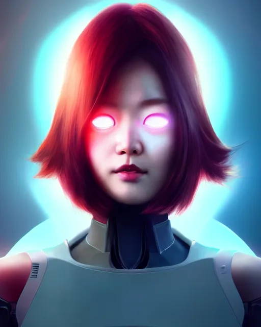 Image similar to kim hyun joo as an android, rose hair, cyborg, warframe, cinematic, illuminated, sunny, beautiful girl, advanced technology, futuristic, digital painting by ilya kuvshinov, akiko takase, eugene gottsnake, stanislav istratov and su fu and antoine collignon