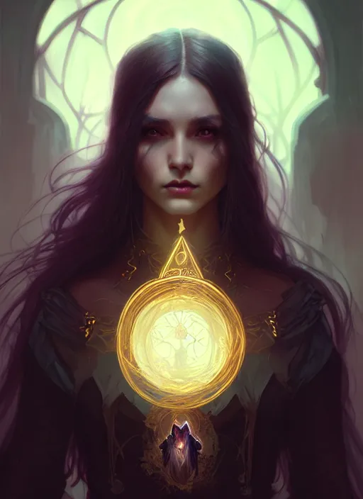 Image similar to Necromancer Sorceress, fantasy magic, undercut hairstyle, dark light night, intricate, elegant, sharp focus, illustration, highly detailed, digital painting, concept art, matte, art by WLOP and Artgerm and Greg Rutkowski and Alphonse Mucha, masterpiece