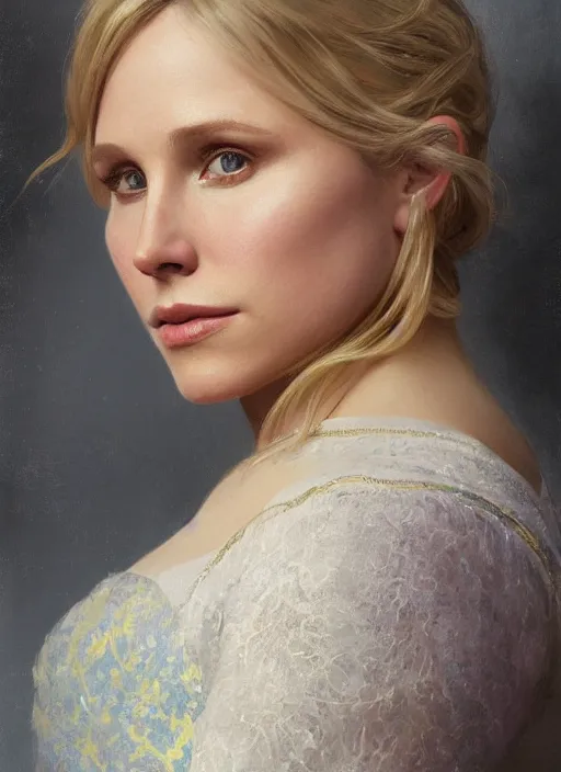 Prompt: beautiful portrait of chonky kristen bell, soft features, by magali villeneuve and greg rutkowski and artgerm and alphonse mucha and jeremy lipkin and rob hay, intricate, elegant, highly detailed, photorealistic, trending on artstation, trending on cgsociety, 8 k, sharp focus