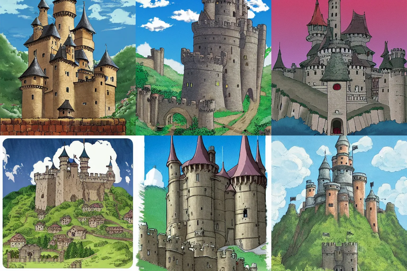 Prompt: medieval castle, by studio ghibli