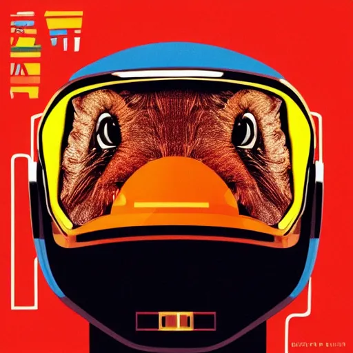 Image similar to an album cover featuring a capybara in the style of Daft Punk