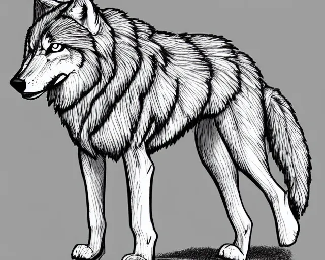 Image similar to professional digital art of a full-body outline of a wolf, very simple, minimalistic, no color, high quality, HD, 8K,