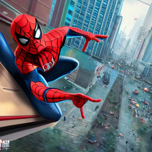 Image similar to spider - man ride on the raccoon and eating donuts, concept art, trending on artstation, highly detailed, intricate, sharp focus, digital art, 8 k