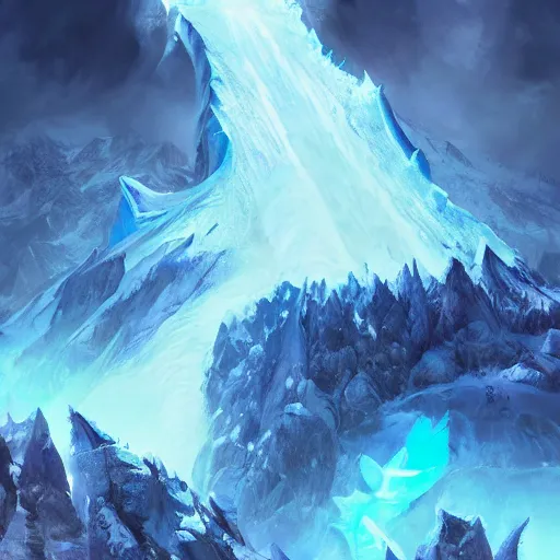 Image similar to blue glacier volcano eruption, blue glacier volcano eruption, blue liquid and snow, blue glacier volcano eruption, ice cold blue theme, bright masterpiece artstation. 8 k, sharp high quality artwork in style of jose daniel cabrera pena and greg rutkowski, concept art by tooth wu, blizzard warcraft artwork, hearthstone card game artwork