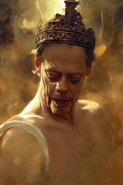 Image similar to beautiful expressive oil painting portrait of ancient roman god emperor steve buscemi ascending wearing the civic crown, art by anders zorn, wonderful masterpiece by greg rutkowski, beautiful cinematic light, american romanticism by greg manchess, jessica rossier