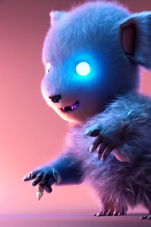 Image similar to high quality 3 d render sci - fi very cute fluffy! wombat!! cyborg soldier dancing, mechanical legs, cyberpunk mask!, highly detailed, unreal engine cinematic smooth, in the style of detective pikachu, hannah yata charlie immer, dark blue neon light, low angle, uhd 8 k, sharp focus