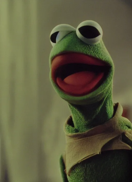 Image similar to film still of Kermit the Frog as The Terminator in Terminator, 4k