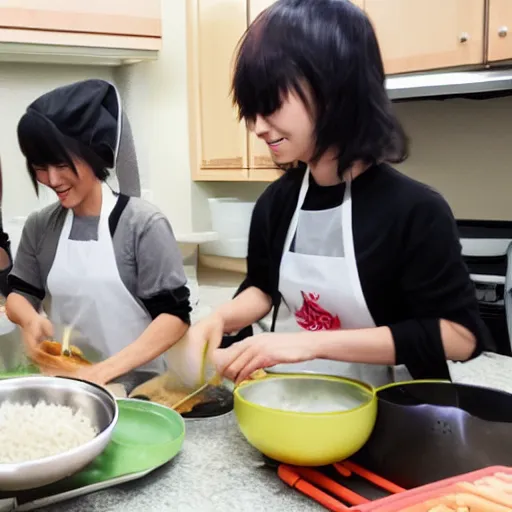 Image similar to 5 anime sisters cooking rice in Daly City creating hot fog